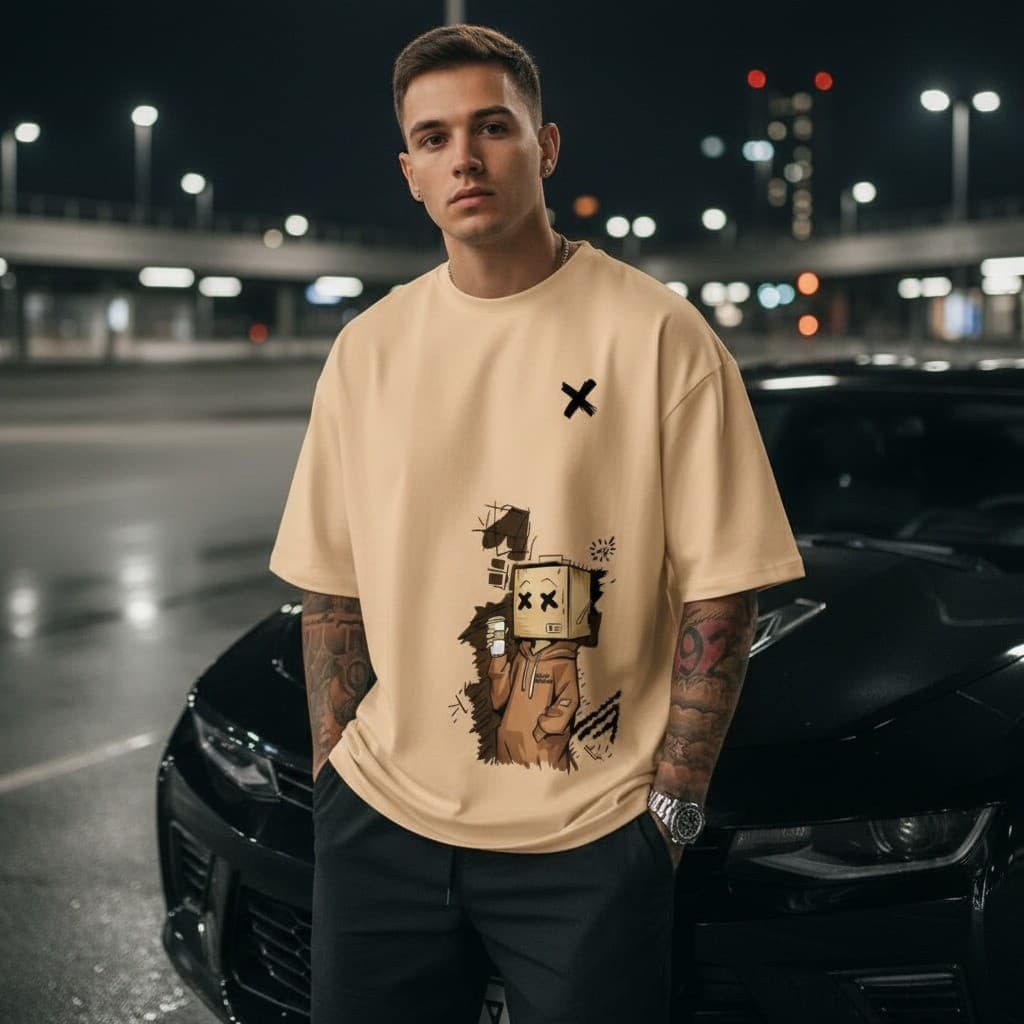 Camiseta Masculina Street Wear Algodão camisa Good Person Homen Caixa Menino Papelão Sacola Cartoon
