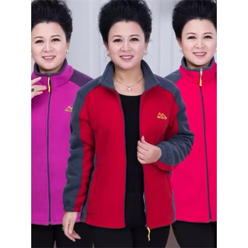 Outono inverno mãe usar jaqueta de lã Polar de meia-idade mulheres idosas cor-bloqueio gola alta Cardigan