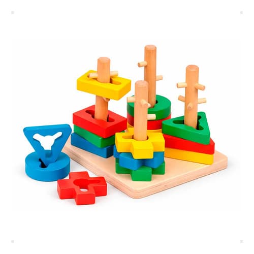 Brinquedo Torre De Formas Geométricas 4 Colunas de Encaixe Diferentes