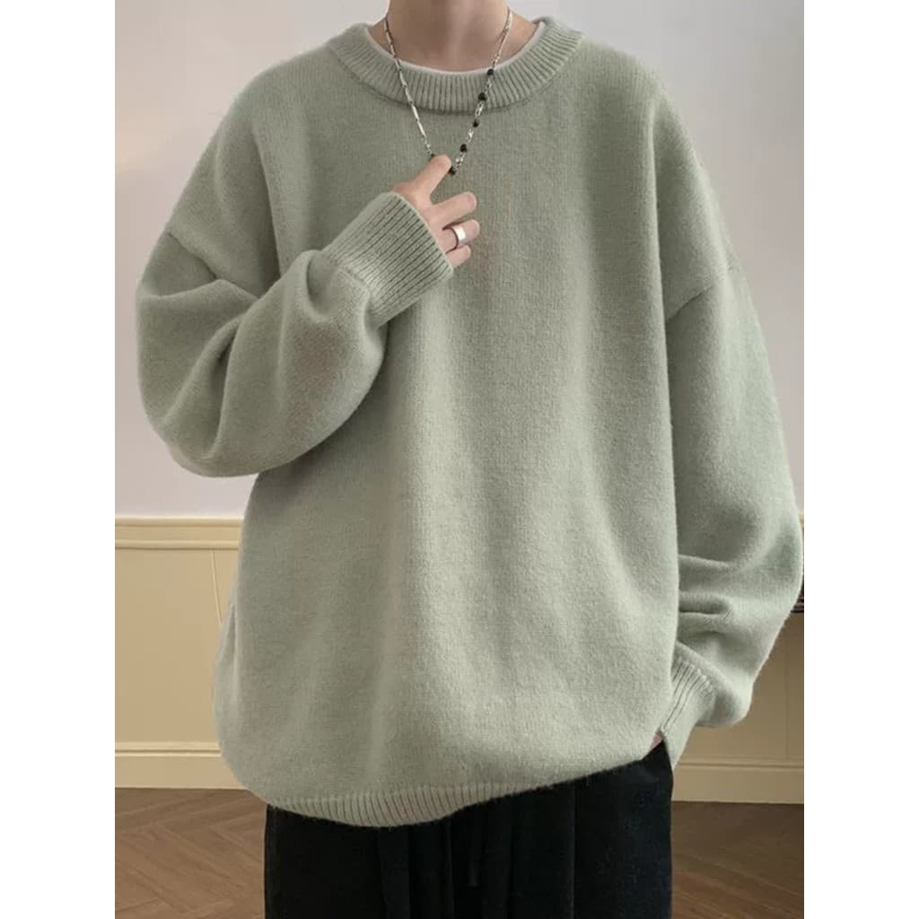 Camisola masculina inverno solto estilo preguiçoso japonês Retro camisola jaqueta engrossado simples fundo interno malha