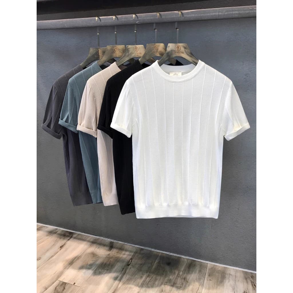 High-End americano gelo seda malha branca em torno do pescoço camiseta masculina de manga curta na moda Casual meia mang