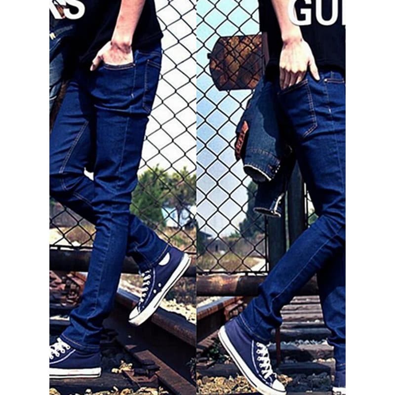 Calças de brim masculinas quatro estações estilo calças magras azul calças retas casuais calças de tornozelo na moda mag