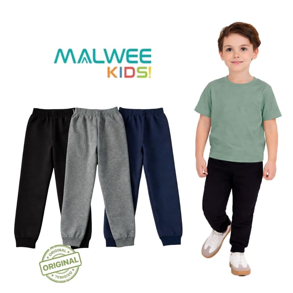KIT 3 CALÇAS MOLETOM FLANELADA UNISSEX ALGODÃO UNIFORME INFANTIL MALWEE KIDS
