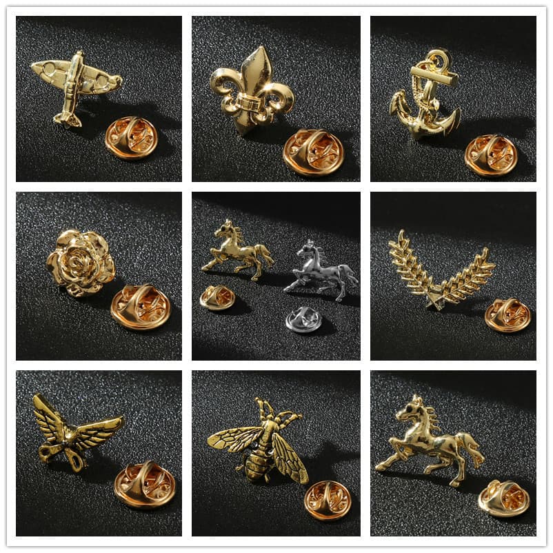 [Caixa de presente] terno masculino versão coreana asas broche versão coreana corrente colar pino terno asa pino broche