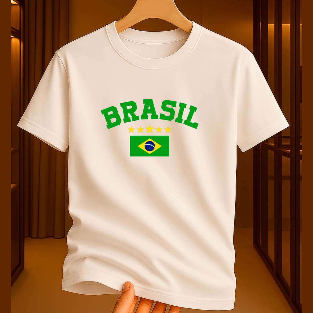 Camiseta 100% Algodão Infantil Brasil Campeão Copa Estilo Casual Estampa Futebol Unissex Alta qualidade Branca