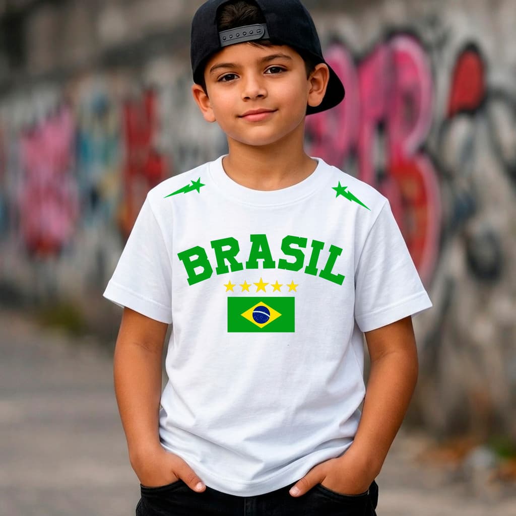 Camiseta 100% Algodão Branca Estampa Bandeira do Brasil Copa Futebol Hexa Unissex Premium Estilosa Street