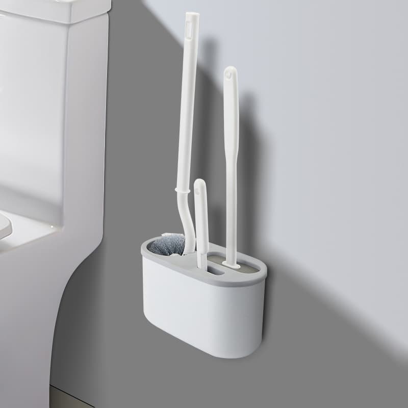 Escova de vaso sanitário de Silicone, sem ângulo morto, sem perfuração, cabo longo, montagem na parede, Kit de limpeza d