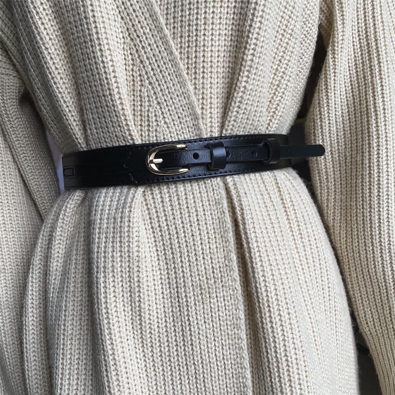 Versão estreita couro genuíno moda pino fivela moda cinto com saia preto All-Match vestido casaco versão coreana cinto f