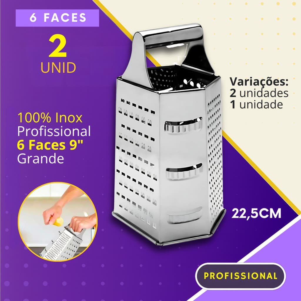 Ralador Hexagonal 6 Faces Inox Multiuso Rala Queijo para Cozinha Restaurante Buffet
