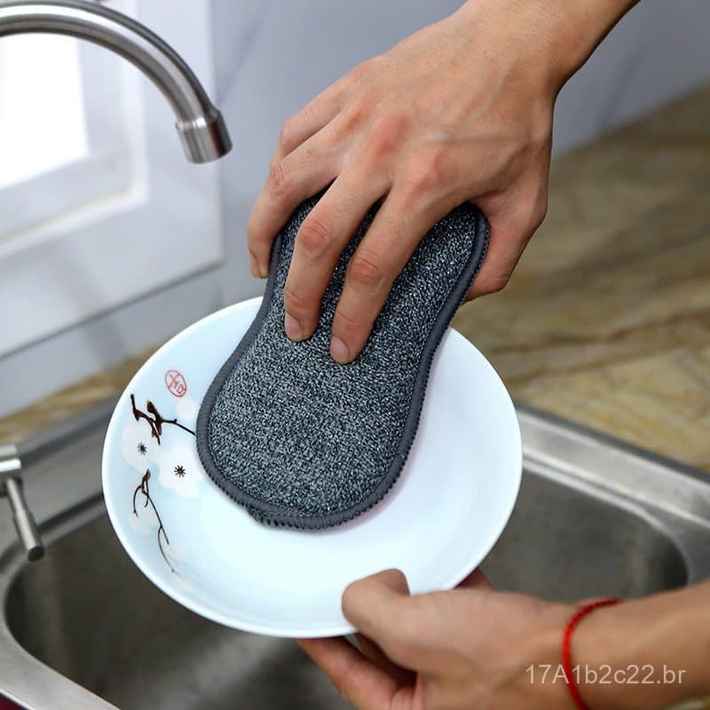Esponja de limpeza em formato de 8, borracha mágica de dupla face, esponja de cozinha de tecido brilhante tecido à máqui