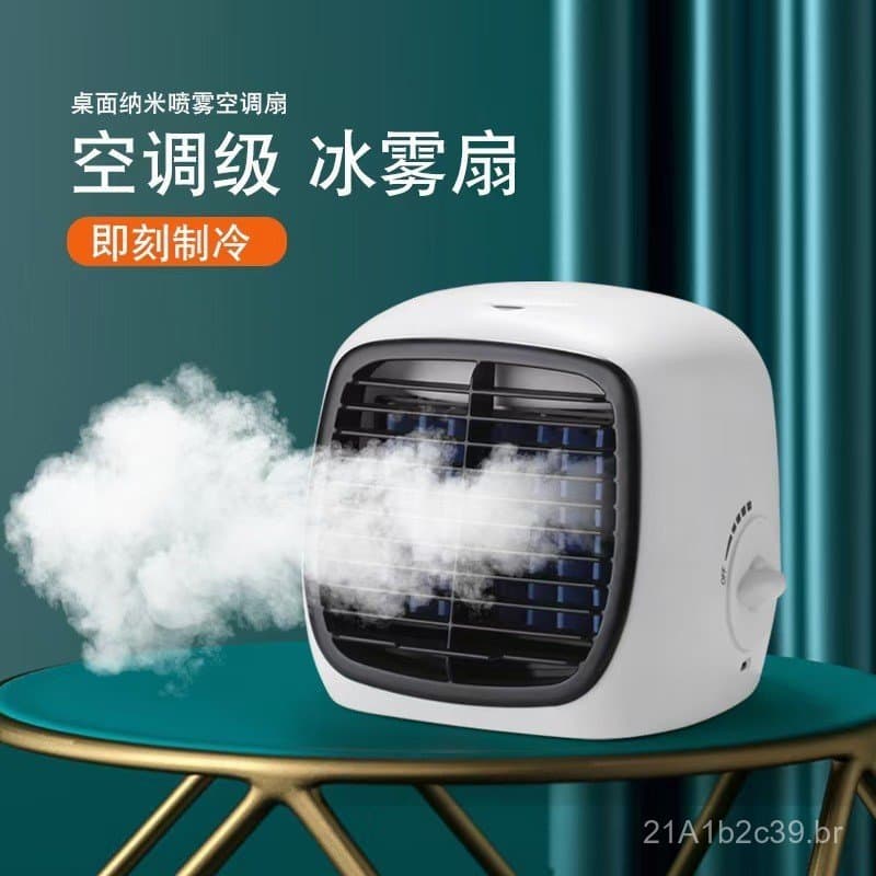 Mini Arrefecedor de Ar com Spray Umidificador, Ventilador de Ar Condicionado Portátil, Ar Condicionado USB Recarregável,