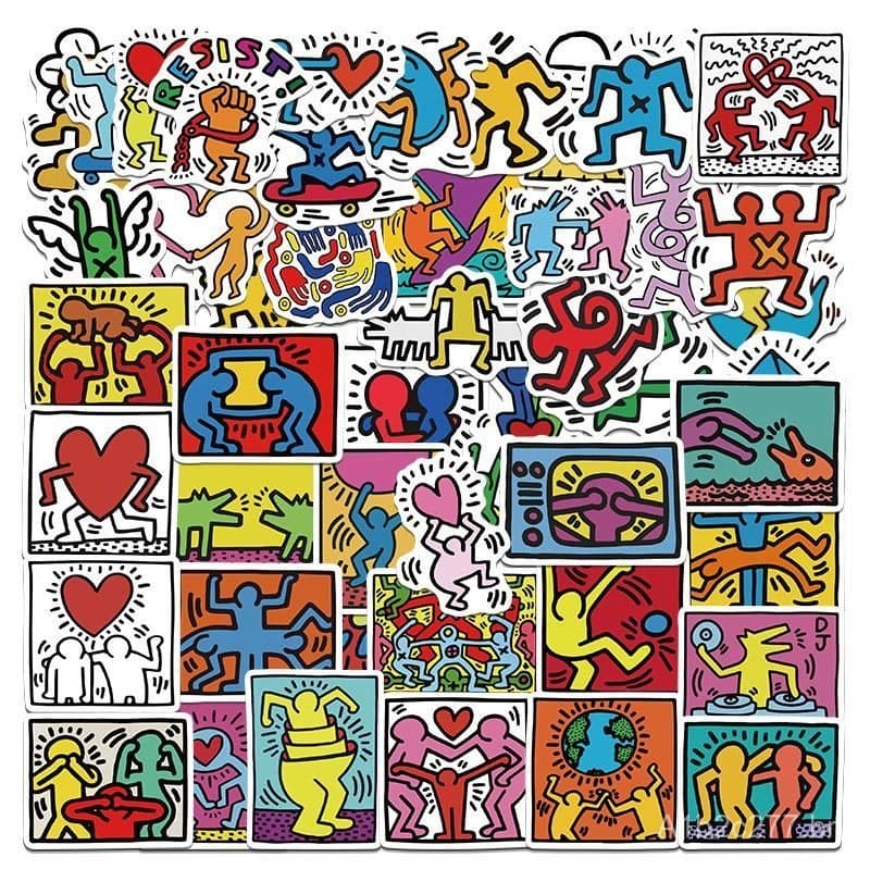 50 adesivos modernos do Keith Haring para laptops, guitarras, skates e garrafas de água, à prova d'água e não pegajosos.