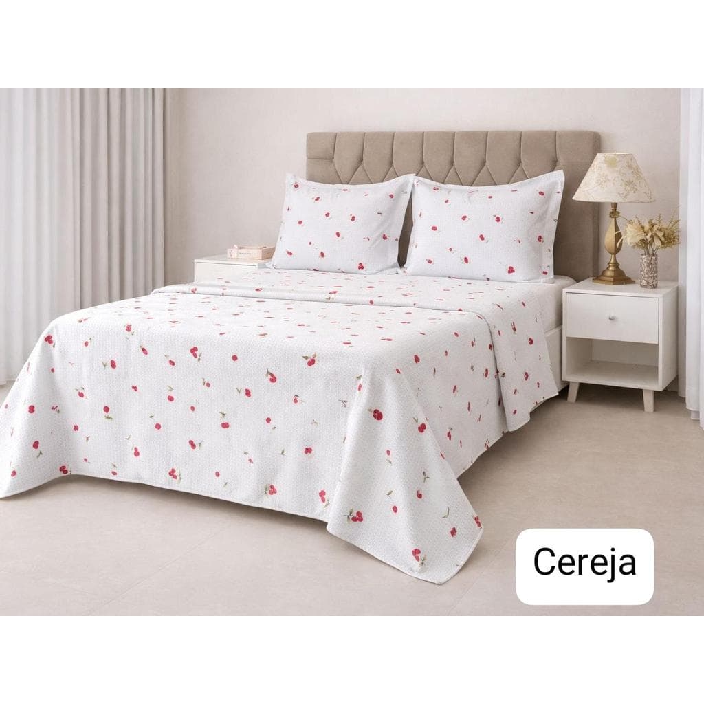 Kit Cobre Leito Casal Padrão 03 Peças  Piquet Estampado Moderno e pratico para dia a dia
