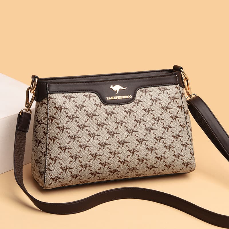 Bolsa feminina de couro genuíno 2025 novo estilo na moda moda impressão de meia-idade um ombro mãe saco All-Match Co