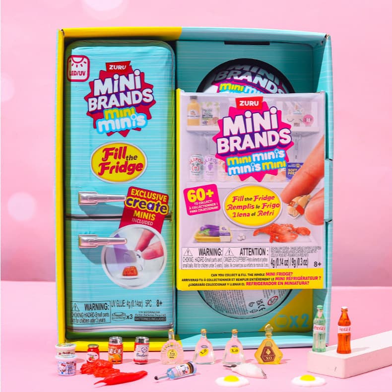 ZURU Mini Brands: Encha a Geladeira - Conjunto de Brinquedos Colecionáveis de Resina DIY com Luz UV - Receita Exclusiva