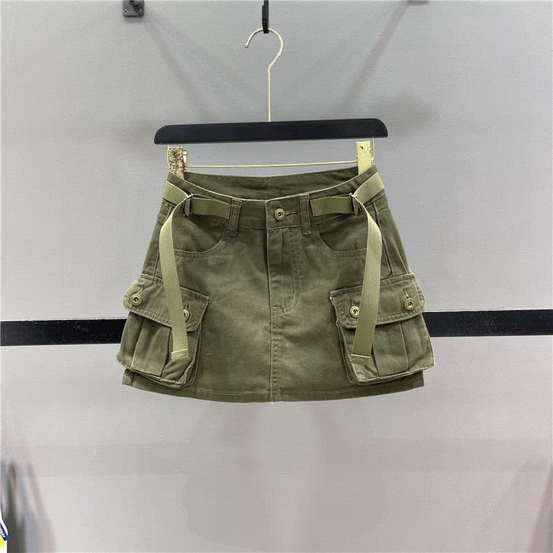 Lace-Up cintura alta Denim saia feminina 2023 primavera outono novo estilo bolso Design sentir a linha solta moda Culott