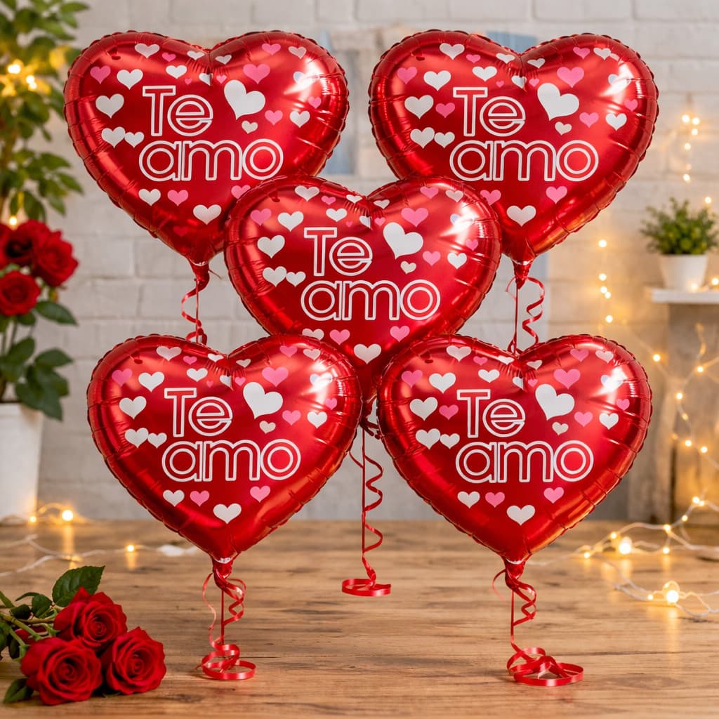 Kit Balão Coração Te Amo Vermelho Metalizado – 5 ou 10 Unidades Decoração Romântica Dia dos Namorados Surpresa Amor