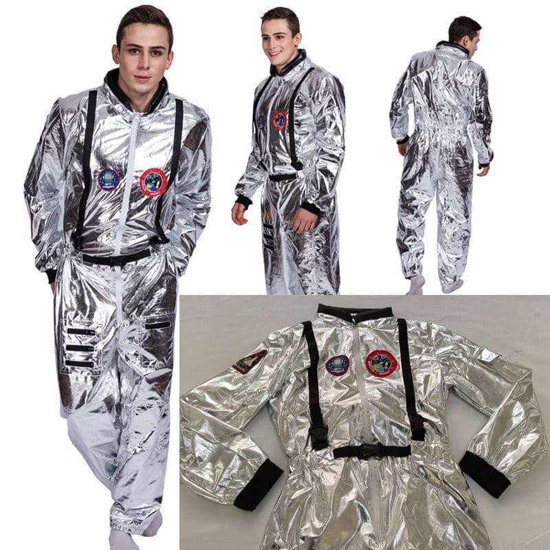Adulto Prata Astronauta Traje Feminino E Masculino Espaço Terno NASA Halloween Cosplay Macacão