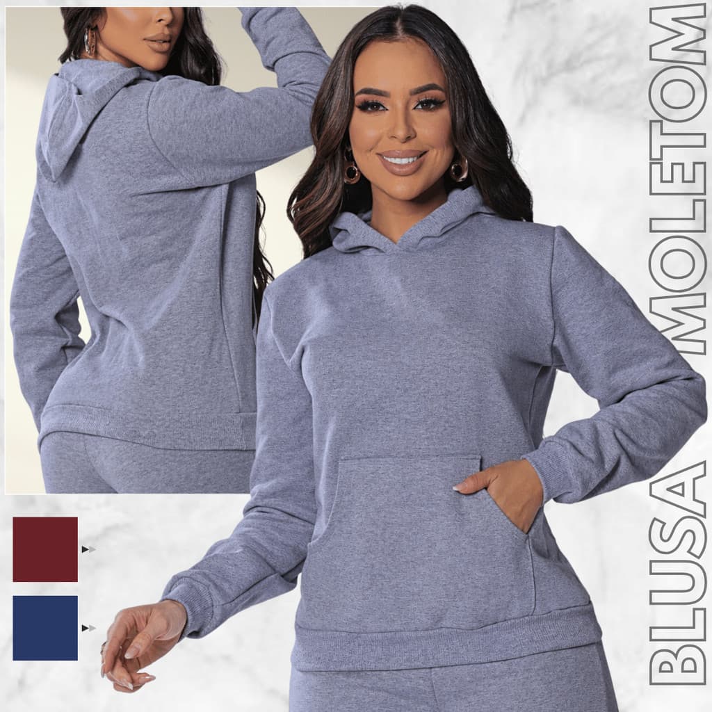 Blusa Moletom Feminino Canguru Capuz Frio Inverno Casaco