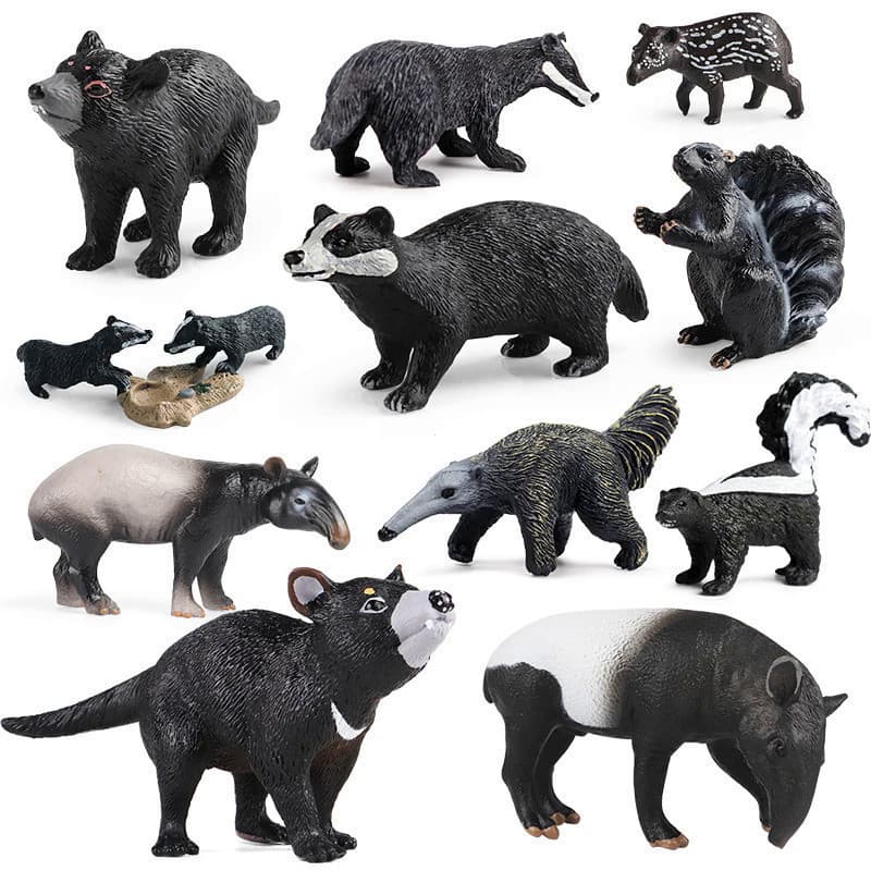 Floresta Selvagem Animais Texugo Brock Tapirus indicus Beaver Tamanduá Ação Figuras Modelo PVC Coleção Educação Criança