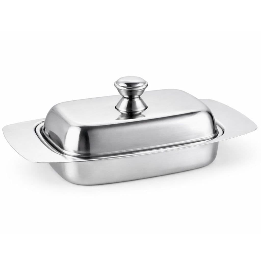 Manteigueira Porta Manteiga Inox Tampa Aço Retangular Mesa Posta Café Manhã