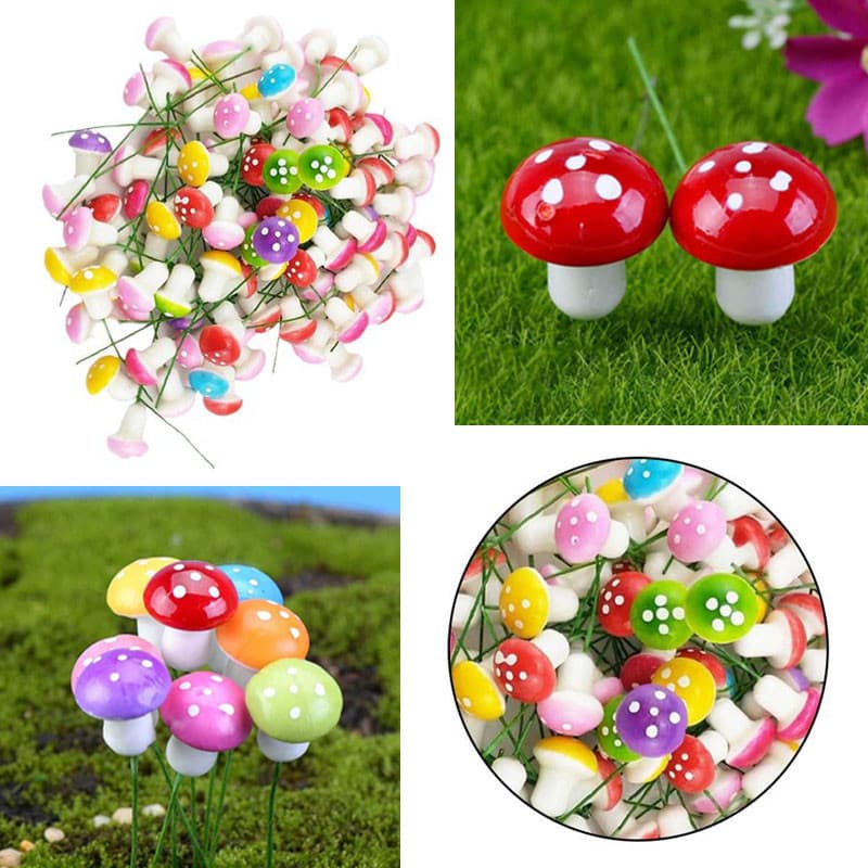 50 Pçs Mini Espuma Artificial Cogumelo Jardim Fada Bonsai Planta Pote Resina Artesanato Decoração Para DIY Micro