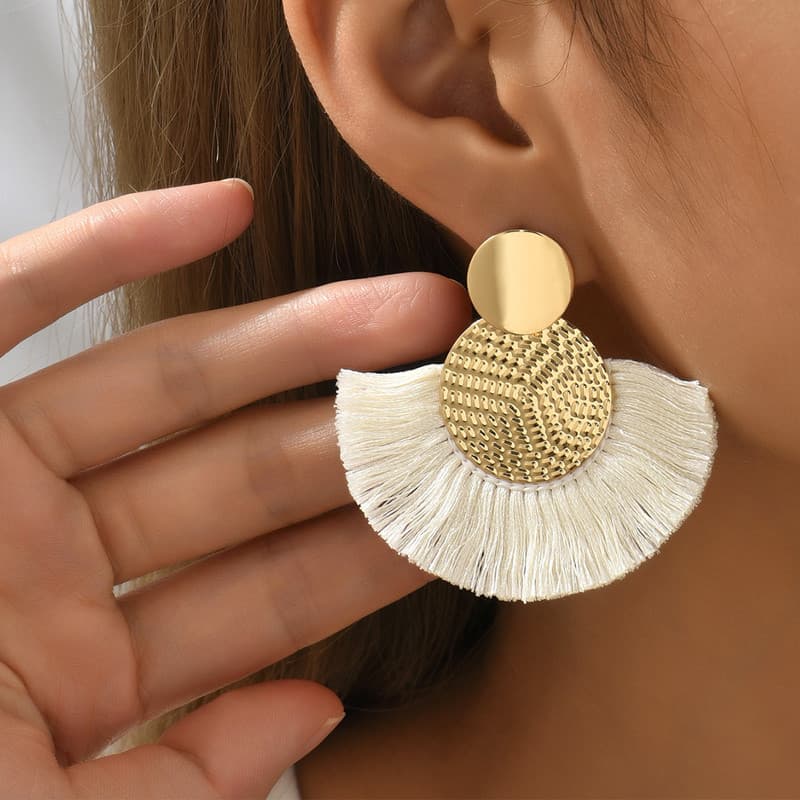 Moda Boêmia Grande Borla Balançar Franja Branca Brincos Femininos Para Mulheres Declaração Jóias De Casamento