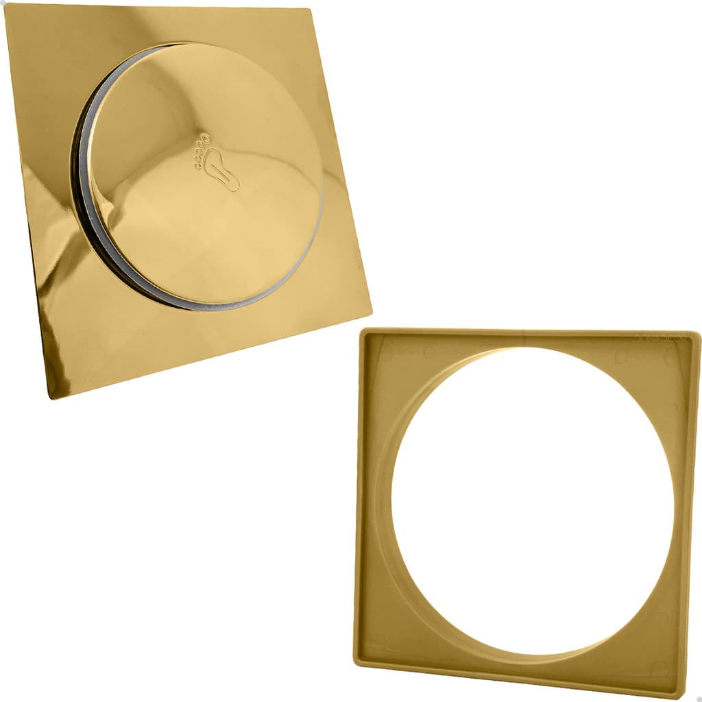 Ralo Click Dourado Inox 15x15 E Porta Grelha Plástico Quadrado Caixilho Suporte Para Ralo Banheiro
