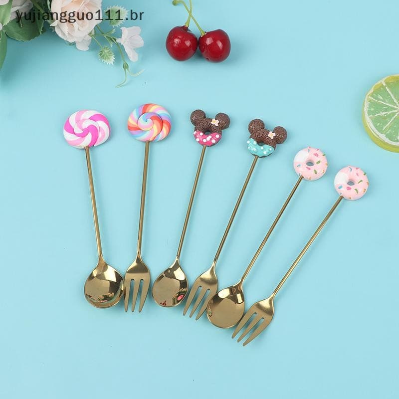 # Novo 4 Pçs/set Donut Candy Colher/Fork Leite Café Mexendo Talheres De Cozinha .
