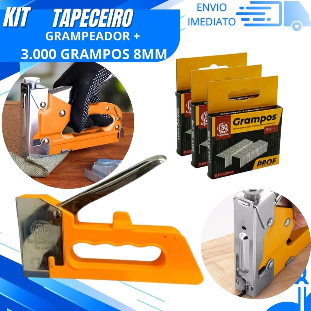 Grampeador de Tapeceiro Ou Grampos Manual Profissional com Grampos 8mm para Estofaria Madeira e Artesanato