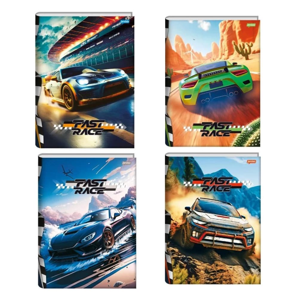 Kit 5 Cadernos Fast Race Capa Dura Brochurão Grande 80 Folhas Jandaia