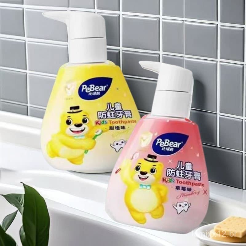 Pasta de Dente Infantil Probiotic Bear Press-On para Crianças de 3 a 12 Anos Contém Fluoreto para Proteção Contra Cáries