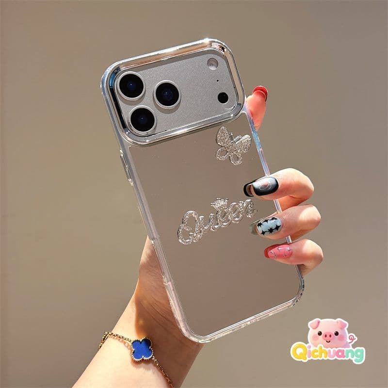 Capa De Espelho De Maquiagem Borboleta Com Letras E Strass Para Xiaomi Poco X8 Pro Max M8 F8 X7 M7 Plus F7 Ultra X6 F6 F
