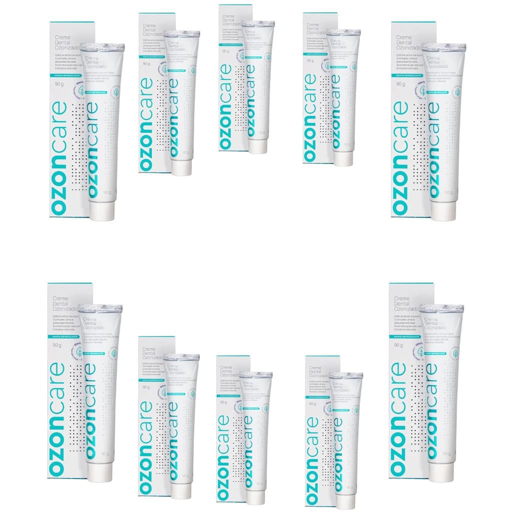 KIT 10 CREME PASTA DENTAL OZONIO SEM FLUOR VEGANO MENTA 90GR