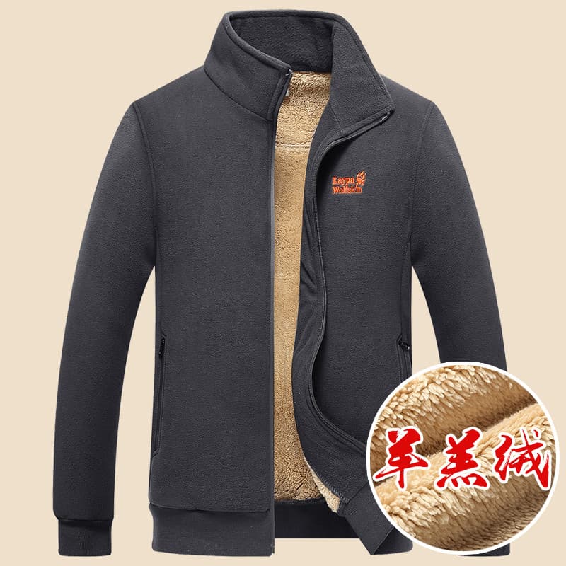 Moletom de lã masculino forro de lã espessamento meia-idade idosos Casual Cardigan cordeiro jaqueta de pelúcia