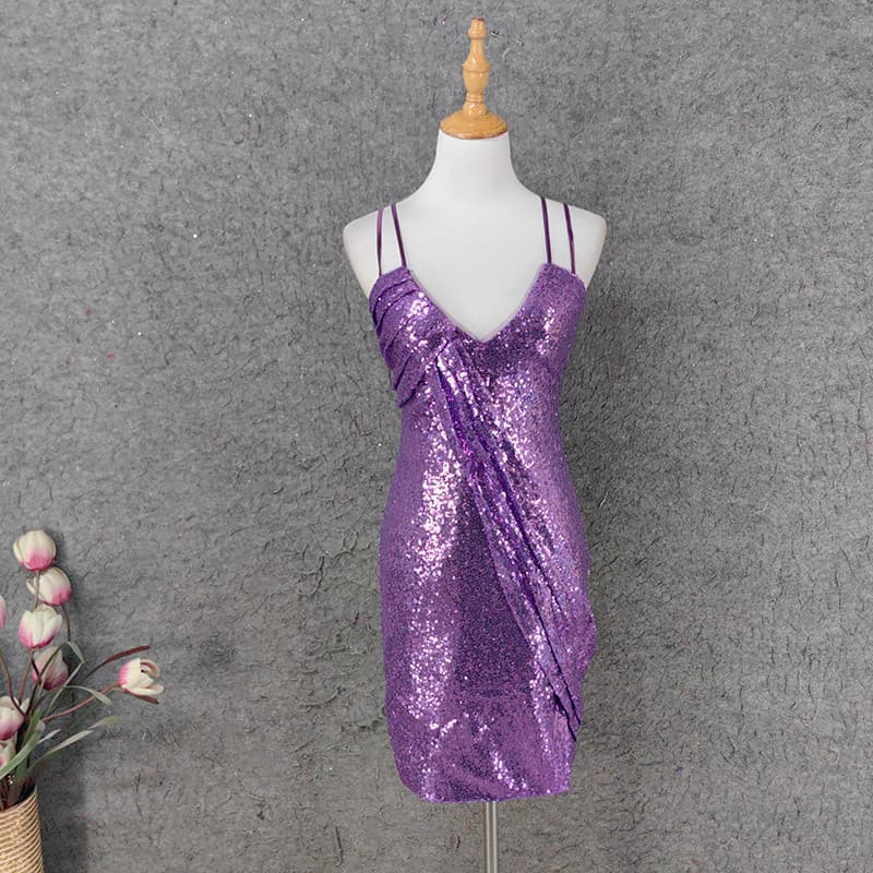 Roxo amor festa de aniversário vestido de lantejoulas Casual simples diário mais magro olhar All-Match vestido fino-ajus