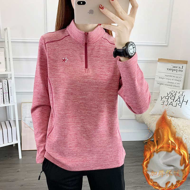 Ao ar livre estiramento esportes jaqueta de lã feminina topo quente de manga comprida camiseta feminina escovado veludo