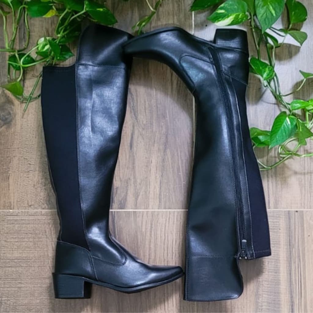Bota Over Feminina bota Montaria Country ate o joelho com neoprene estica na panturrilha