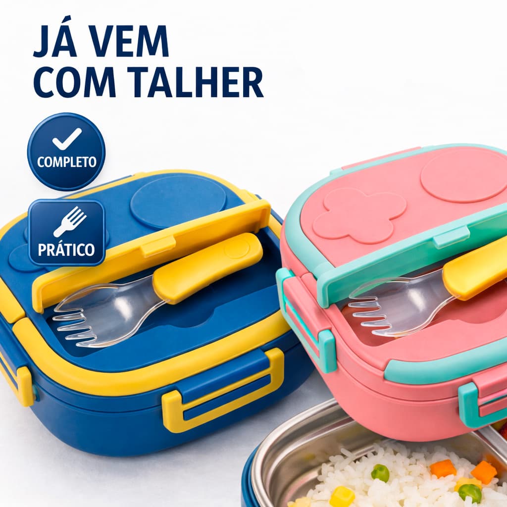 Marmita Lancheira Infantil Térmica Anti Vazamento Inox com Talher