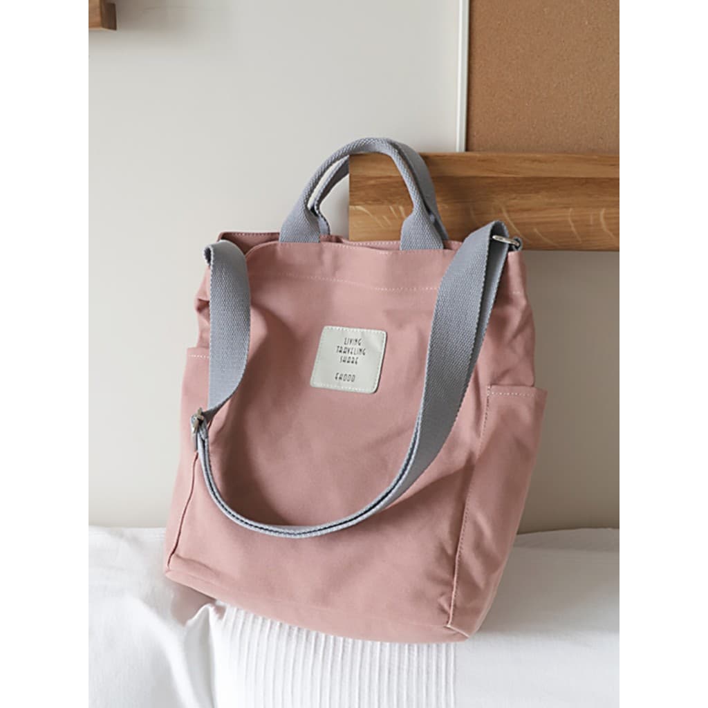 Versão coreana bolsa Tote de lona de um ombro bolsa mensageiro feminina bolsa balde de estudante japonesa simples bolsa
