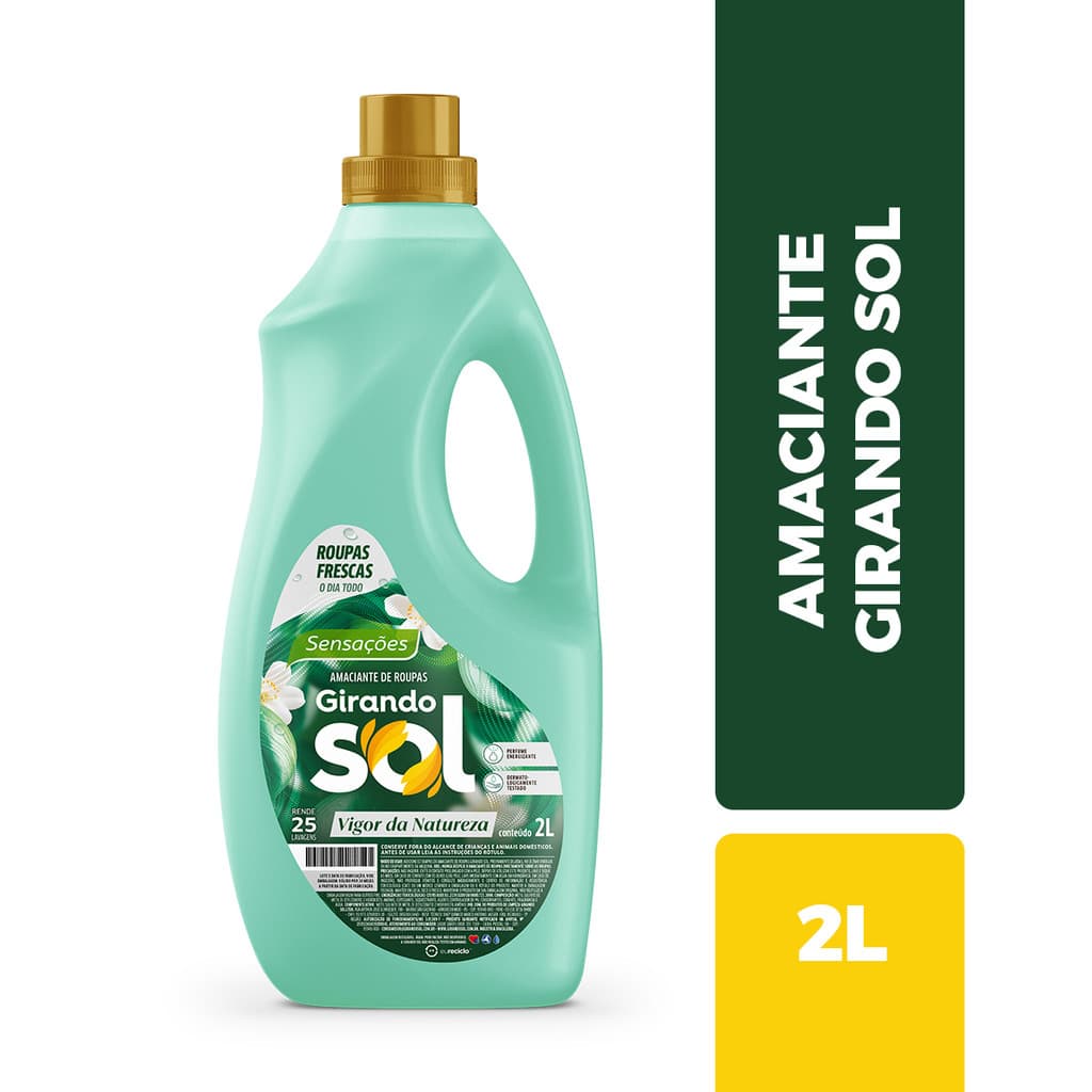 Amaciante De Roupas Girando Sol 2 Litros Sensações Verde Econômico Passa Fácil