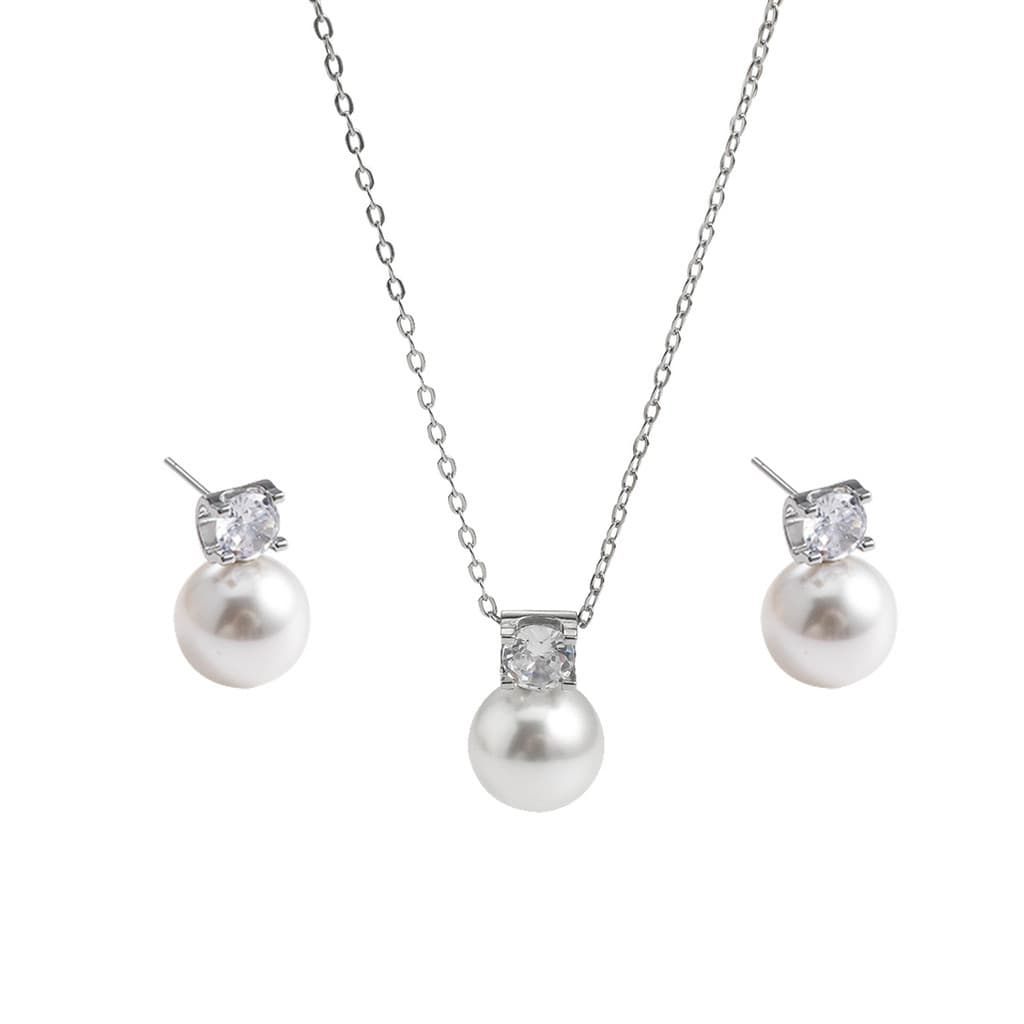 Conjunto Colar Brinco Banhado A Prata 925 Prata Brincos Colar Com Pingente De Pérola E Diamante