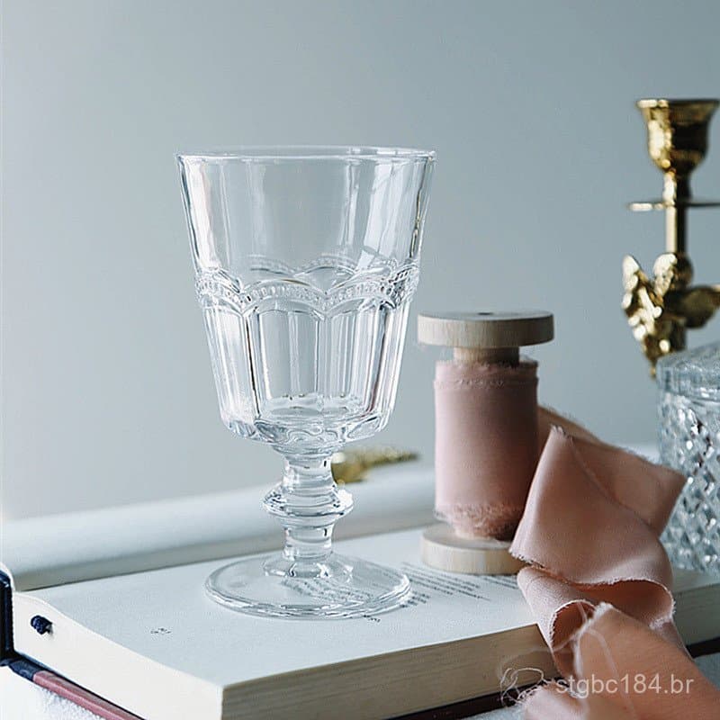 Taça de vidro com relevo de renda estilo francês, taça de vinho vintage, taça de vinho tinto, copo de vidro para bebidas
