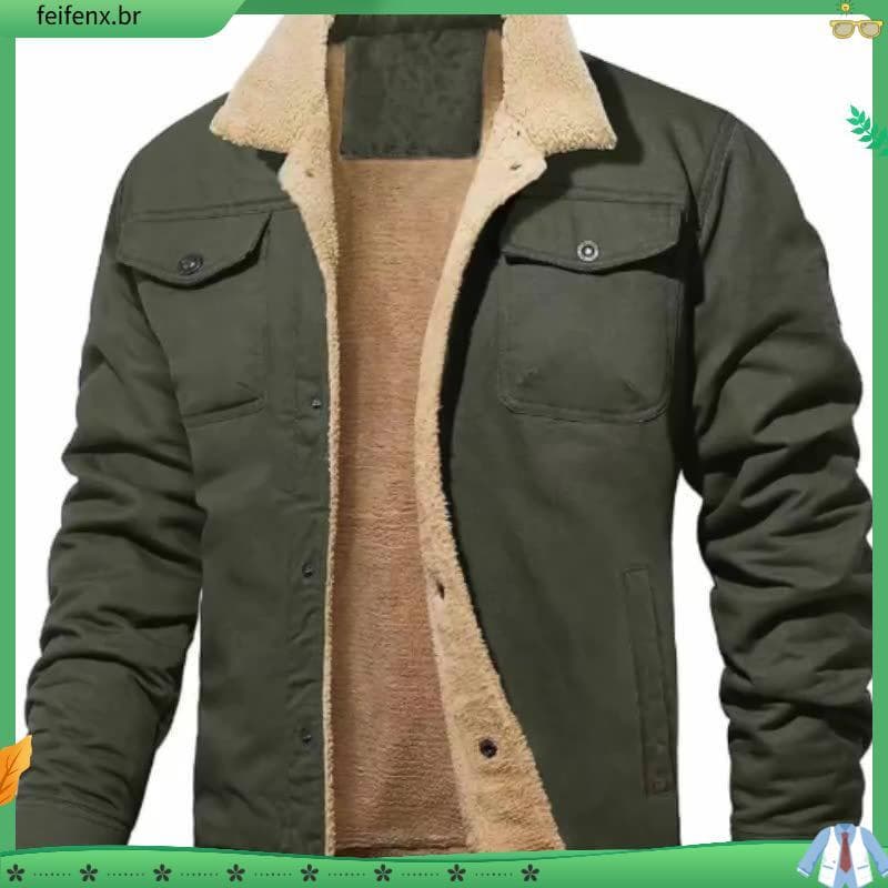 2024 Jaqueta Militar Com Revestimento Casual De Velo Casaco Frio Botão Quente E Grosso Tamanho Plus