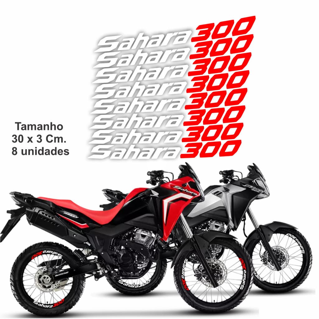 Adesivos para moto Sahara 300 para rodas 8 unidades - 30 x 3 cm.