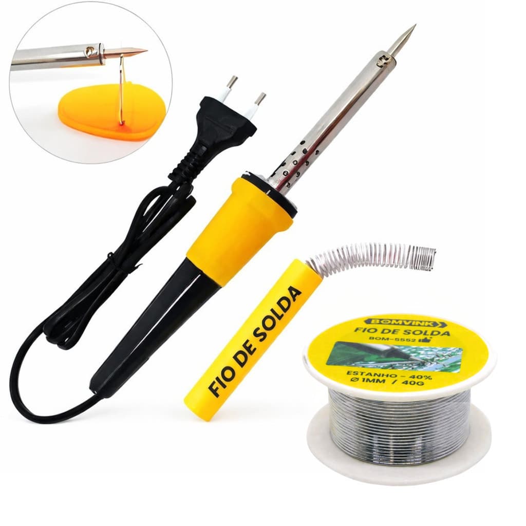 Kit Ferro de Solda 40W 220V com Fio de Solda Profissional Premium