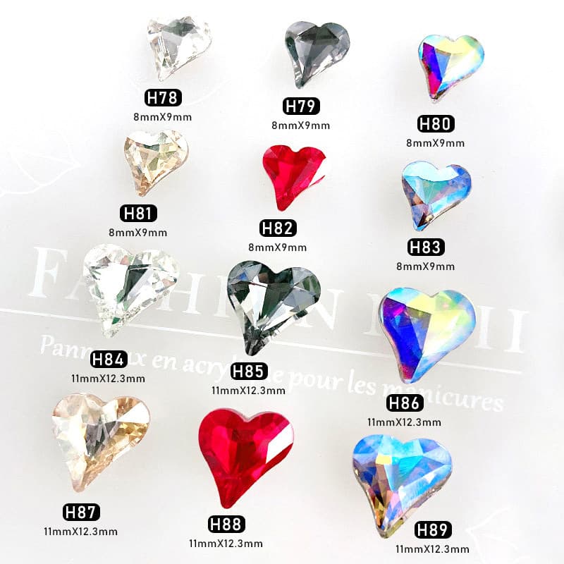 Manicure amor diamante cristal sinfonia coração torto diamante grande vermelho pêssego coração apontado fundo diamante n