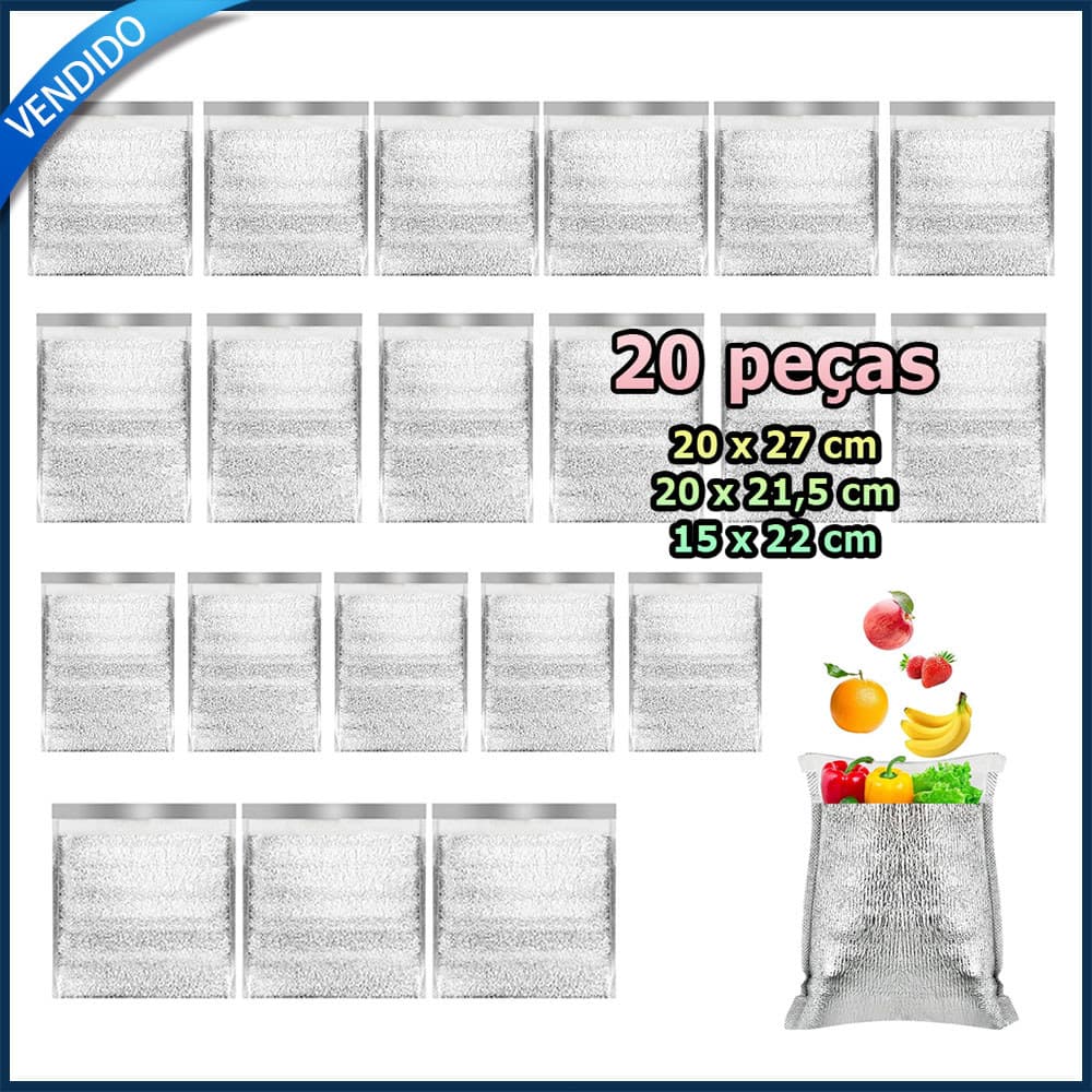 Kit 20 Saco térmicos reutilizáveis forros para bolsas térmicas saco de embalagem térmicos impermeáveis fecho automático