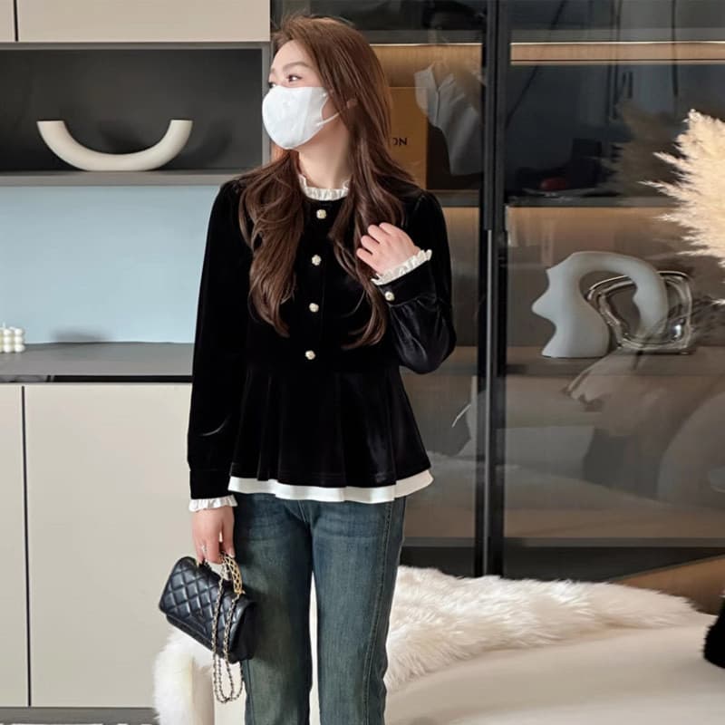 Europeu Super elegante tamanho grande francês High-End cintura estreita camisa pequena feminina outono novo estilo gordu