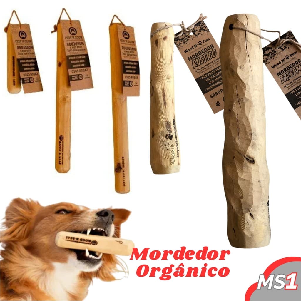 MORDEDOR PARA CACHORRO PRODUTO NATURAL RUSTICO MADEIRA DE CAFE SABOR COCO DA WOODNPET BRINQUEDO PET